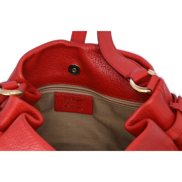 Salvatore Ferragamo Gancini One Shoulder Strap Hobo Pebbled Leather Red - Picture 8 of 8